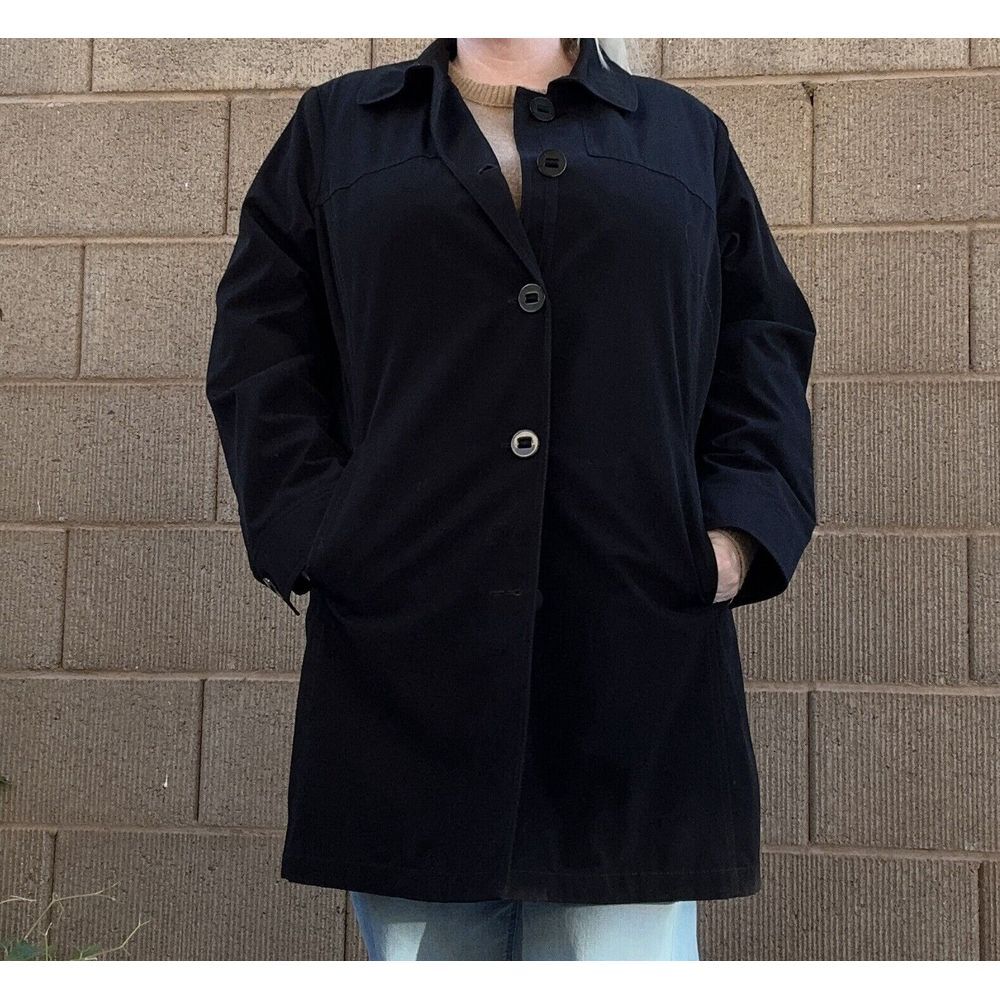 Vintage‎ ESPRIT Women's 2X Black Minimalist Overcoat Jacket Lined Big Buttons